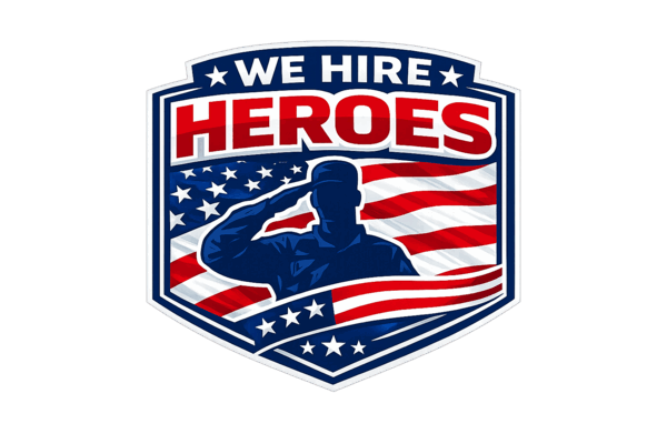 We Hire Heroes badge — Top Dog Garage Doors proudly hires military veterans